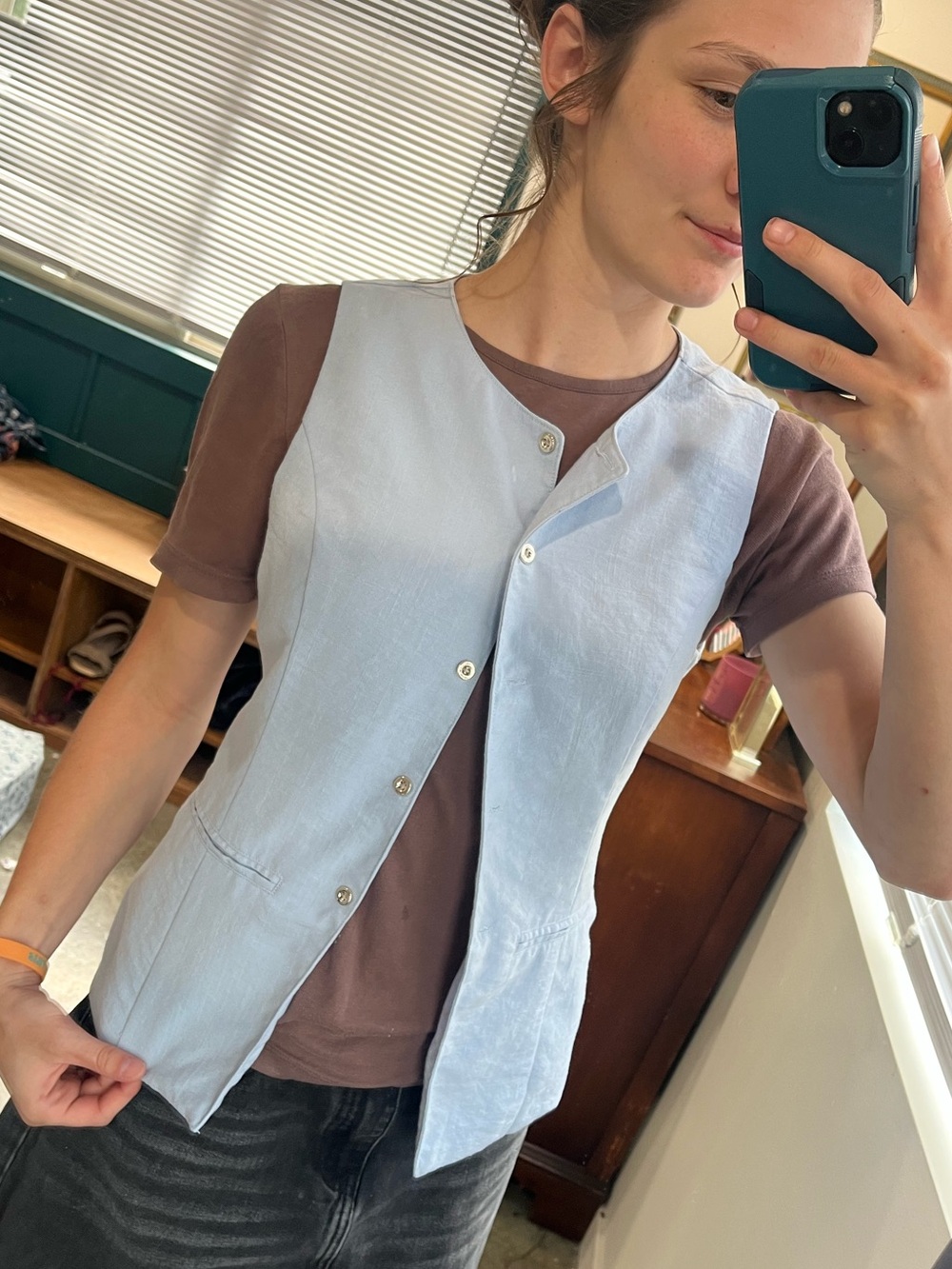 Forever 21 Light Blue Button-Front Vest